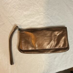 HOBO Metallic Brown Leather Wristlet